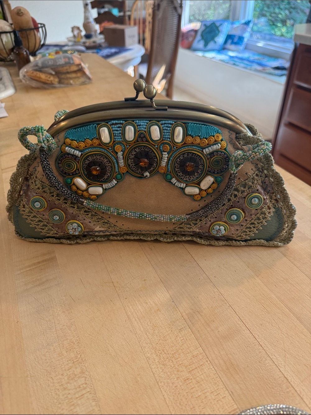 Mary Francis clasp style Beaded Embellished Boho Clutch Handbag